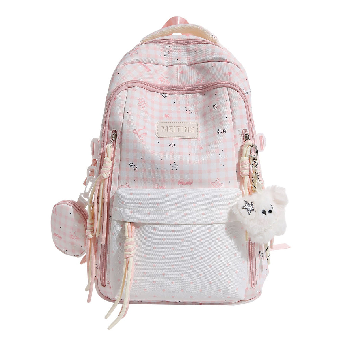 Decorative Plaid and Star Patterned Backpack LoungeYard — product view 5