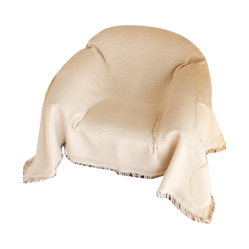 Waffle-Weave Fringed Throw Blanket LoungeYard — product view 6