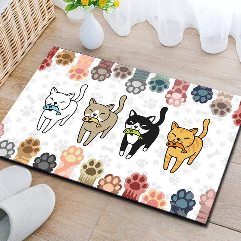 Playful Cat-Themed Kitchen Mat Set Bowlift — product view 1