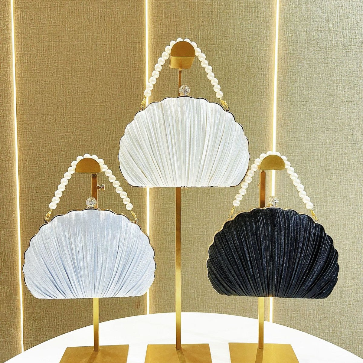 Pearl-Accented Pleated Evening Clutch — product view 4