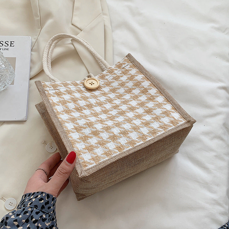 Houndstooth Patterned Canvas Tote Bag — product view 6