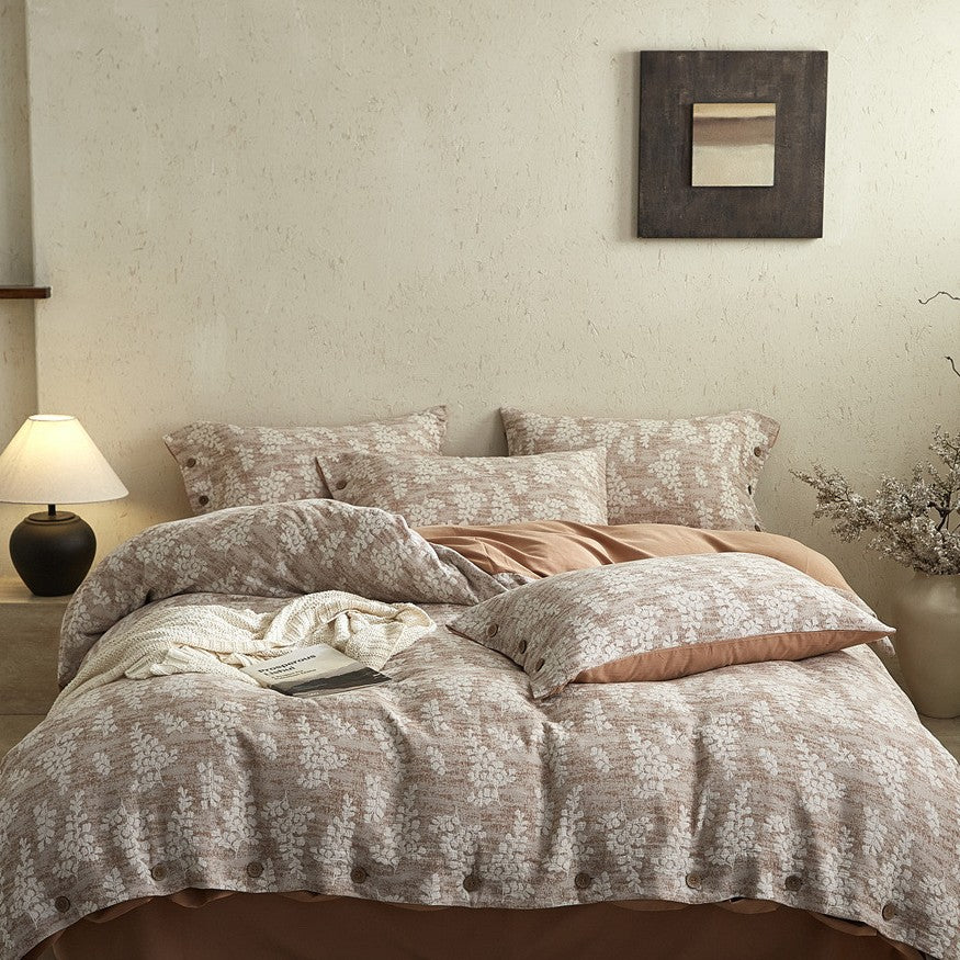 Bedding set – cotton-linen mix with fine flower relief and button placket — product view 7
