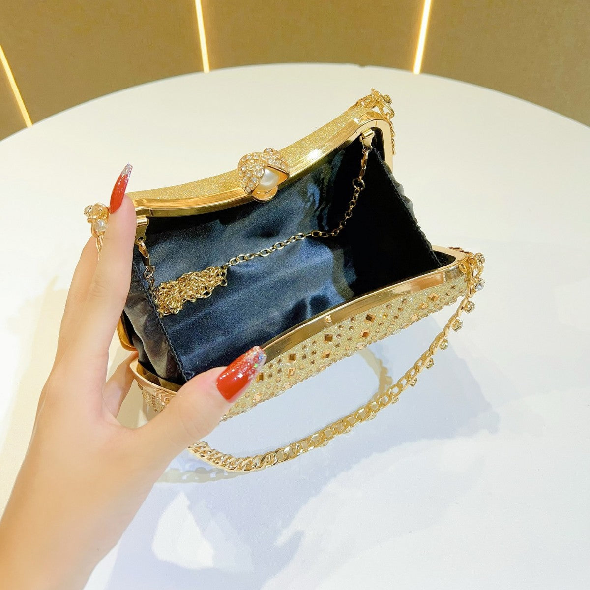 Pearl-Accented Beaded Evening Clutch — product view 3