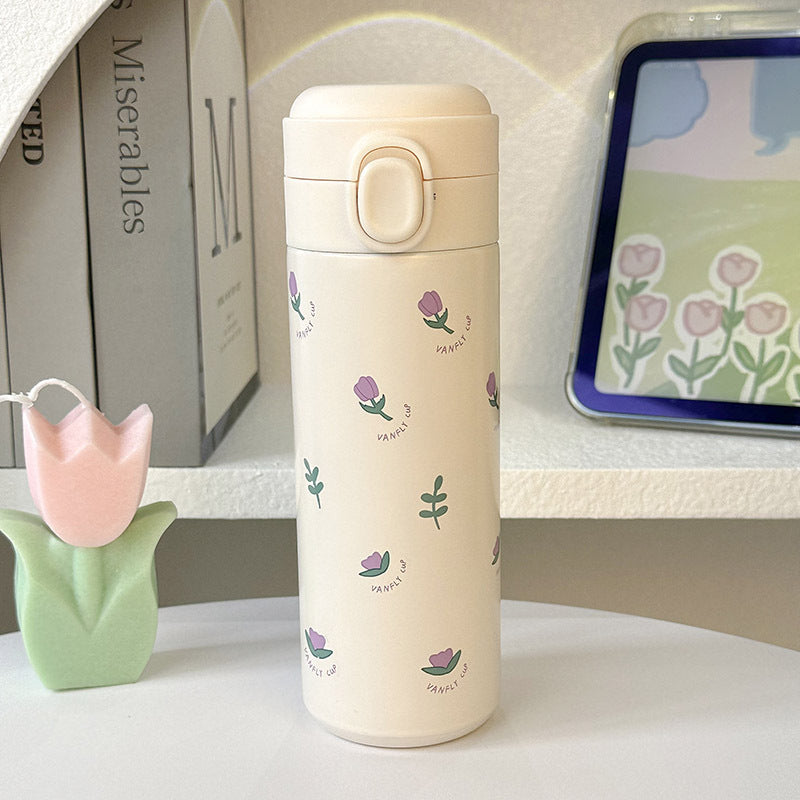 Women Insulated Water Bottle with Elegant Flower Design LoungeYard — product view 1