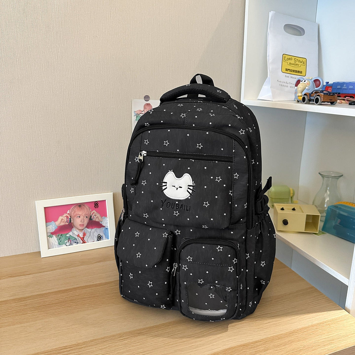 Playful Cat-Print School Backpack LoungeYard — product view 7