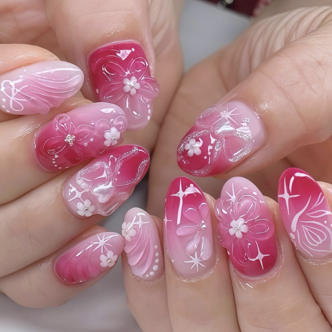 Elegant Floral Artwork Press-On Nail Set — product view 1