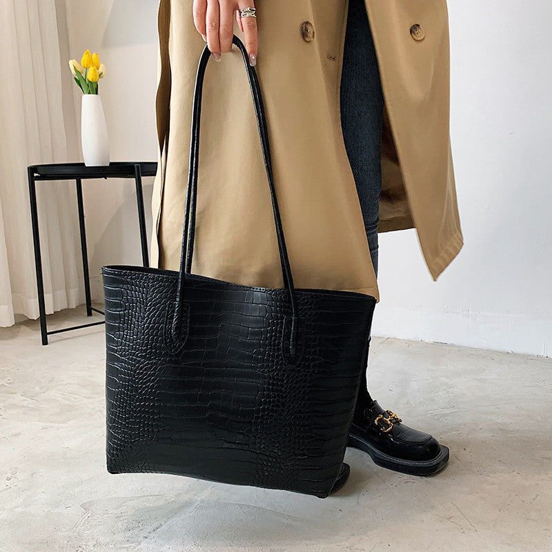 Crocodile-Embossed Tote Bag with Detachable Clutch LoungeYard — product view 2