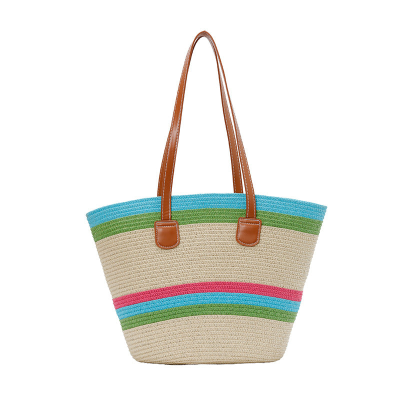 WoColorful Straw Beach Tote Bag LoungeYard — product view 7