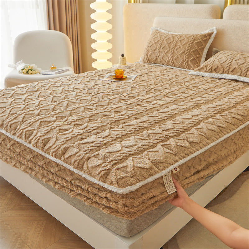 Plush Sherpa Quilted Mattress Topper With Deep-Skirt Non-Slip Fit And Embossed Cable Texture — product view 4