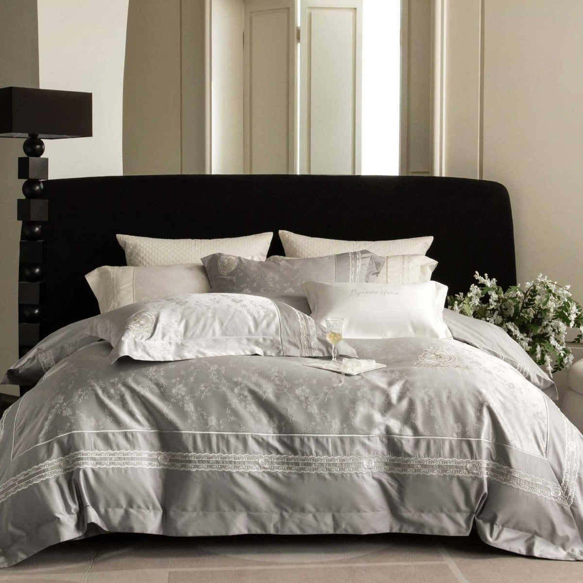 Luxurious satin bedding set with intricate embroidery — product view 7