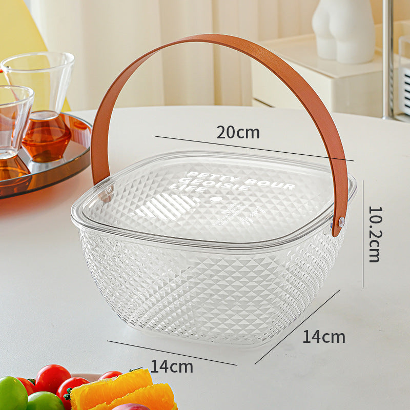 Portable food storage box with a tight-sealing lid and faux leather handle — product view 6