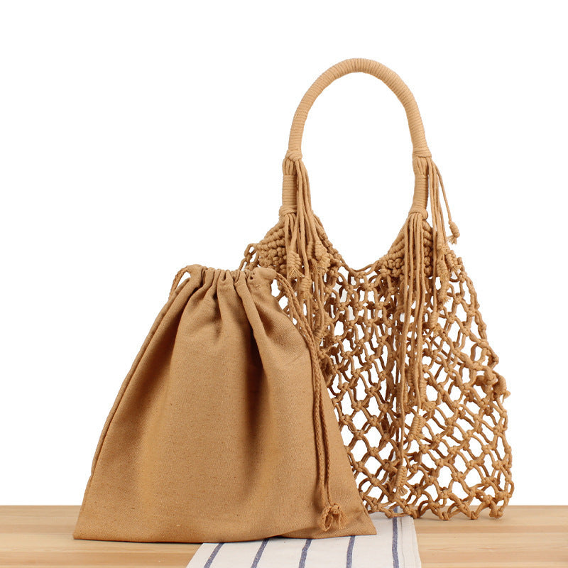 Macrame Tote Bag with Inner Pocket LoungeYard — product view 3