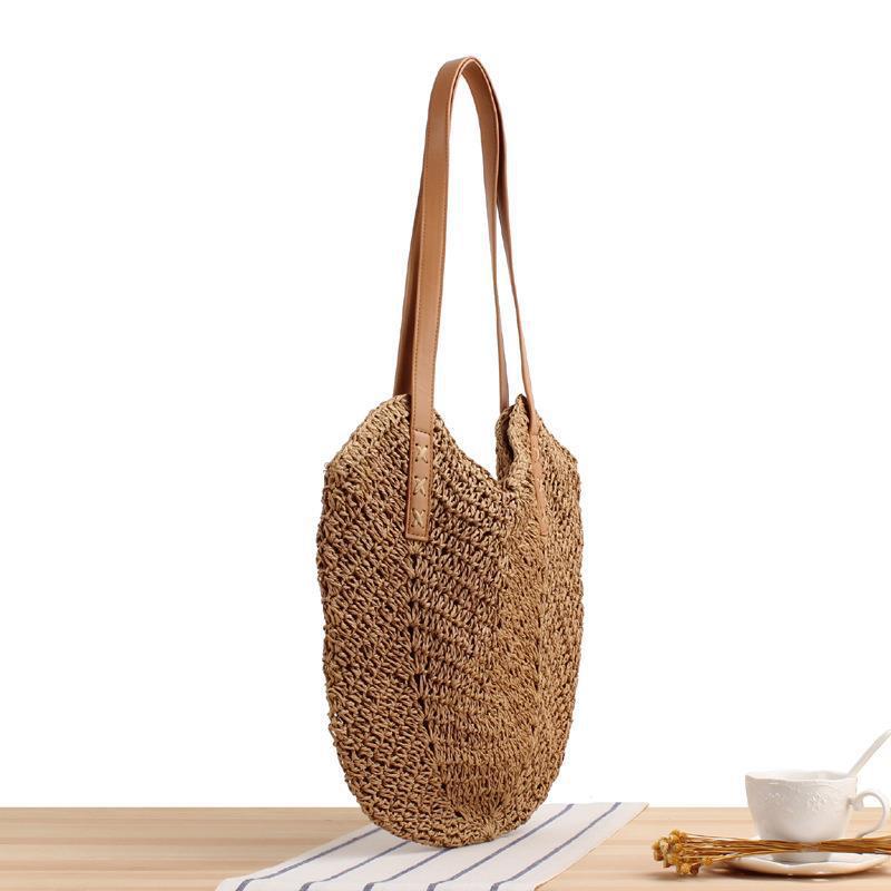 Generous straw shoulder bag with leather handles LoungeYard — product view 2