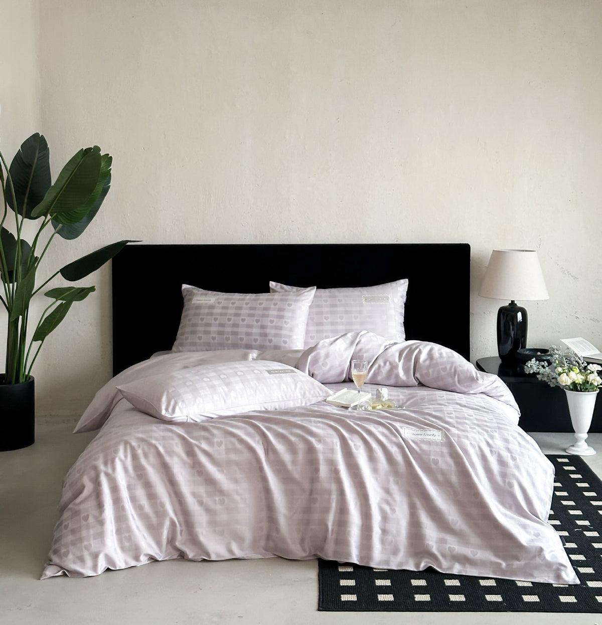 Luxurious cotton satin bed linen set with subtle check pattern and silk matte finish LoungeYard — product view 7