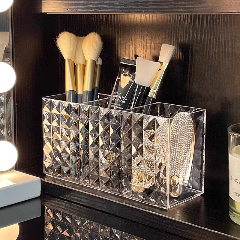 Acrylic Triple-Compartment Diamond-Cut Makeup Brush and Cosmetic Organizer LoungeYard — product view 2