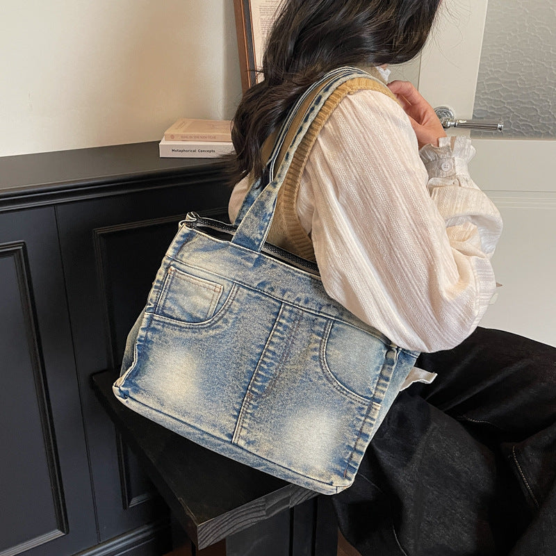 Denim-Inspired Multi-Pocket Tote Bag — product view 5