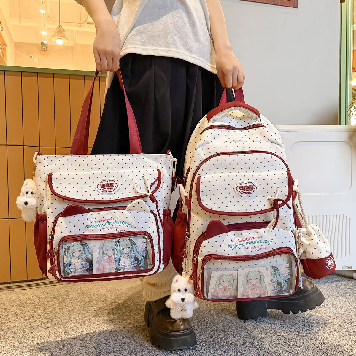 Polka Dot School Backpack LoungeYard — product view 2