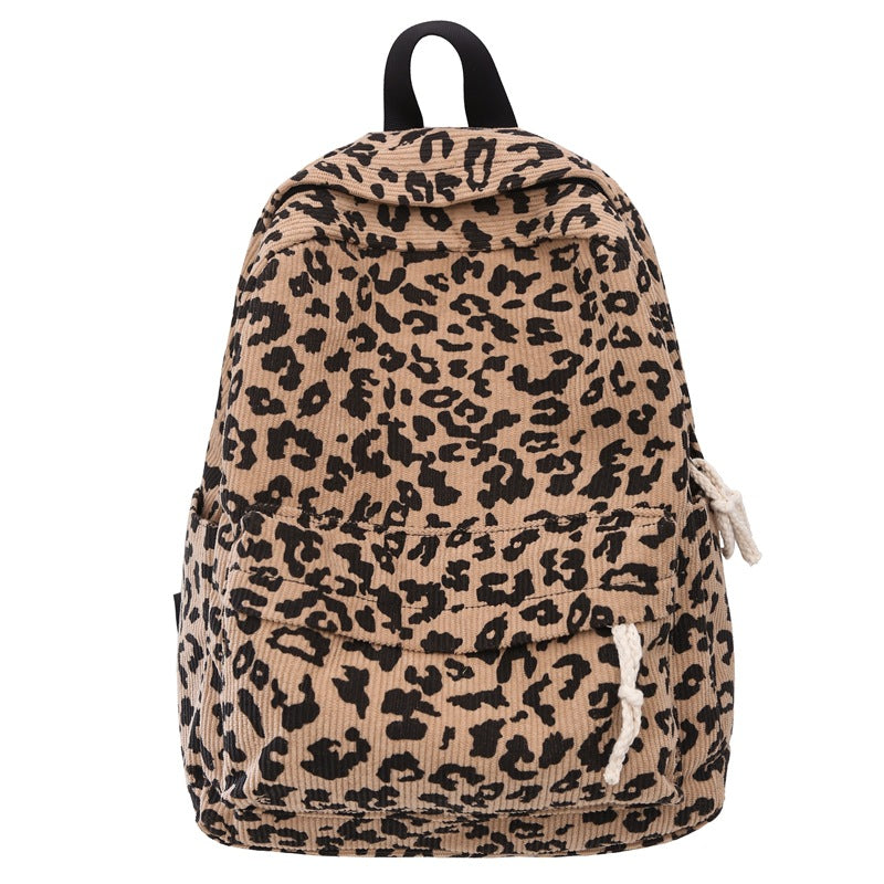 Stylish Leopard-Print Corduroy Backpack — product view 5