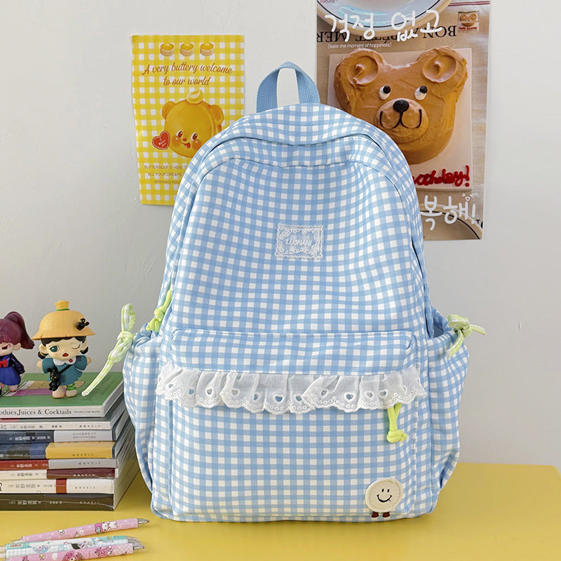 Cute Gingham Print Backpack LoungeYard — product view 6