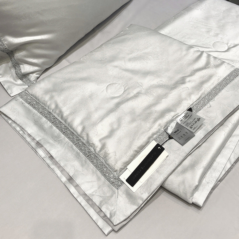 Luxurious satin bedding set with lace trim and fine quilted embellishments — product view 3
