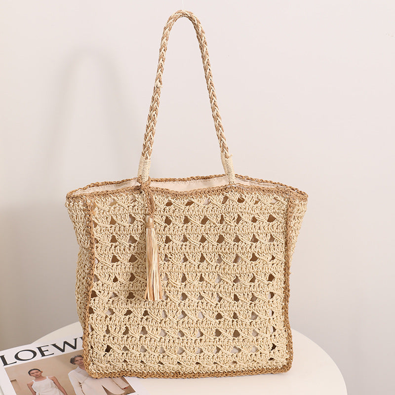 Handmade Macrame Tote Bag with Elegant Tassel LoungeYard — product view 2