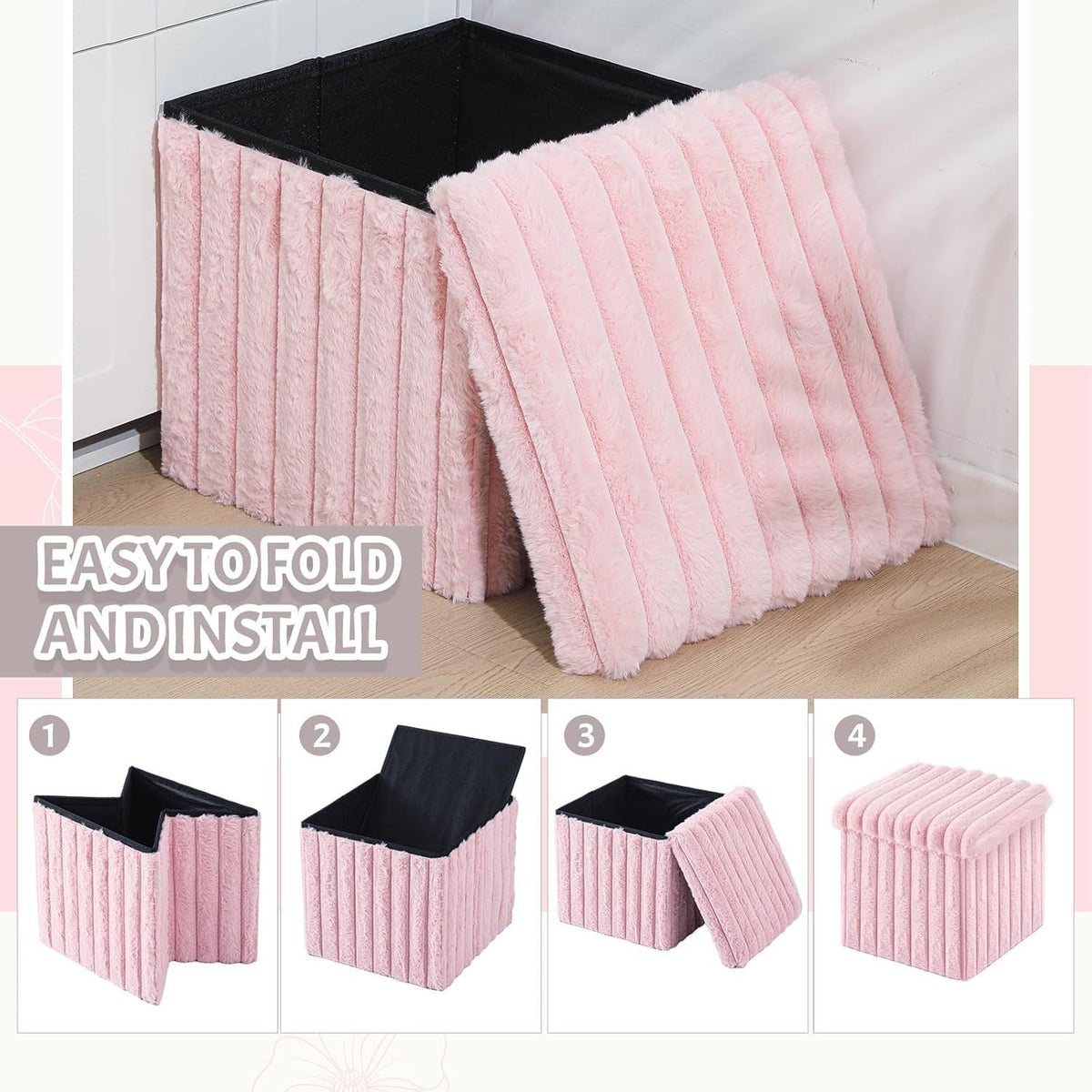 Plush Rectangular Storage Ottoman Bowlift — product view 4
