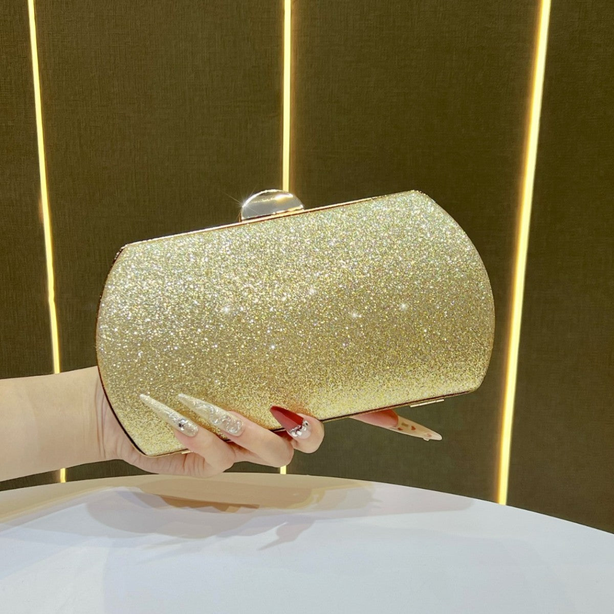 Glittering Cylindrical Evening Clutch — product view 1