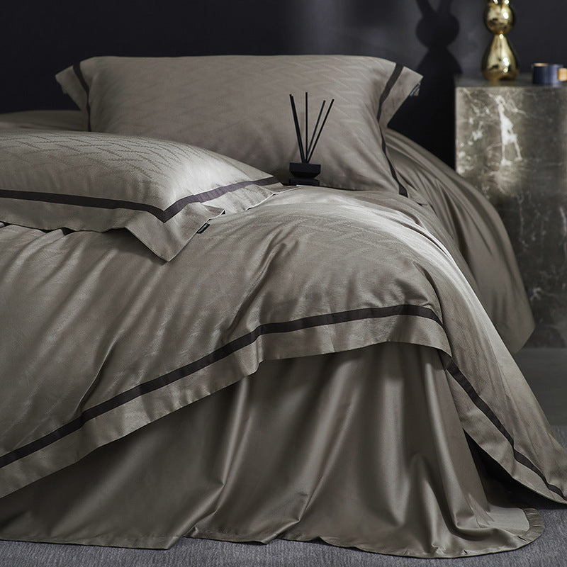 Luxurious satin cotton bedding set with fine piping — product view 3
