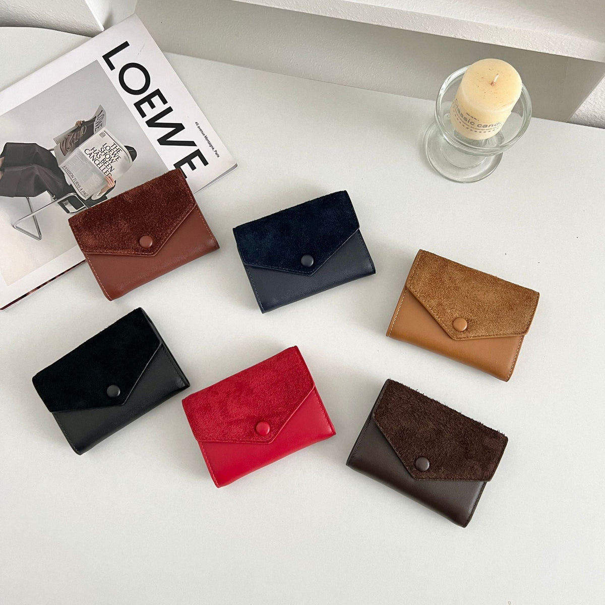 Compact Suede-Trim Leather Card Wallet LoungeYard — product view 2