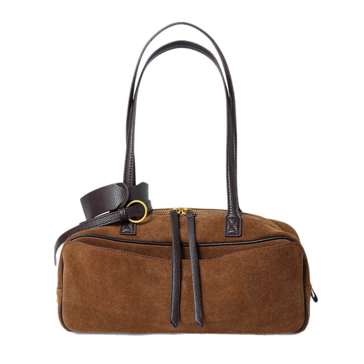 Suede Barrel Shoulder Bag with Top-Zip, Front Slip Pocket & Leather Trim — product view 3