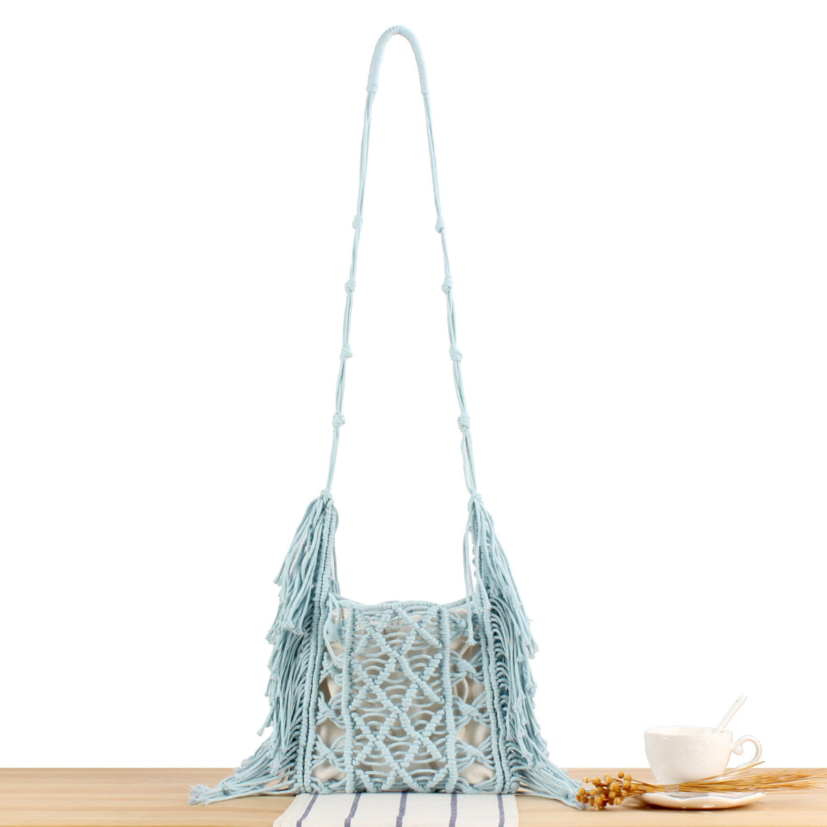 Creative Macrame Shoulder Bag with Fringe LoungeYard — product view 5