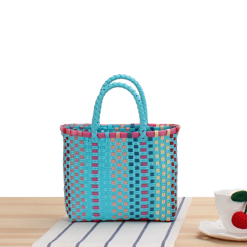Handmade straw bag with colorful stripes LoungeYard — product view 6