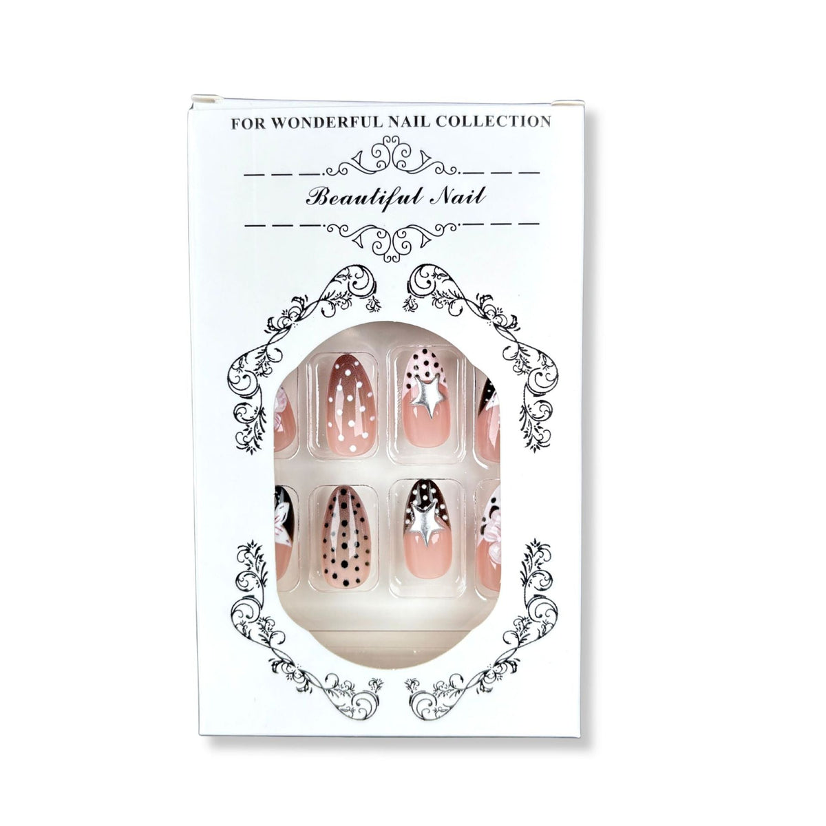 Artistic Press-On Nail Art Set with Unique Floral and Star Designs — product view 4