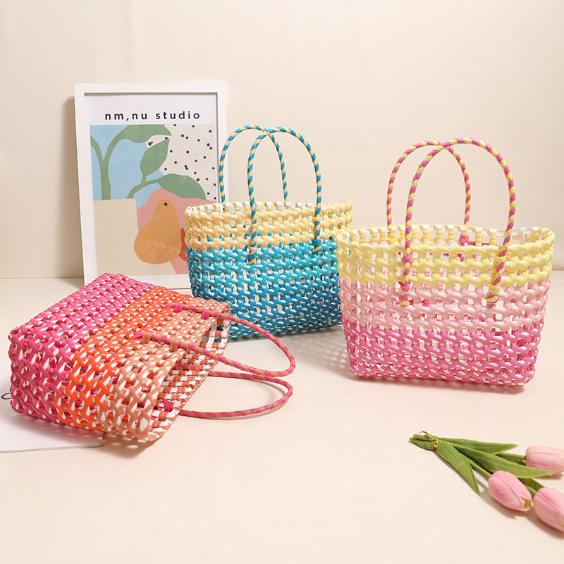 Handcrafted straw bag with colorful gradient LoungeYard — product view 1