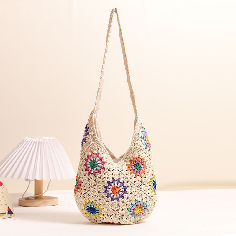 Handmade Crocheted Bag with Colorful Flower Design LoungeYard — product view 2