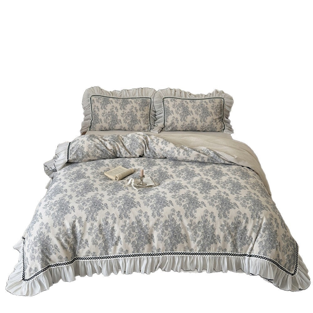 Romantic bedding set with ruffles and fine floral jacquard — product view 5