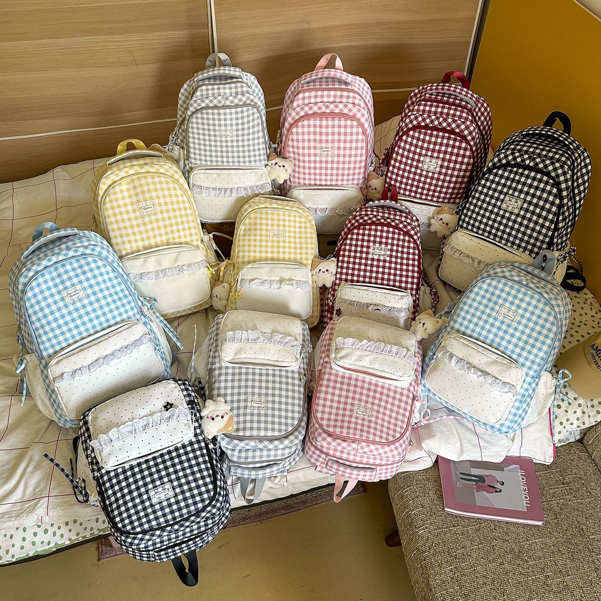 Playful Gingham Patterned School Backpack LoungeYard — product view 4