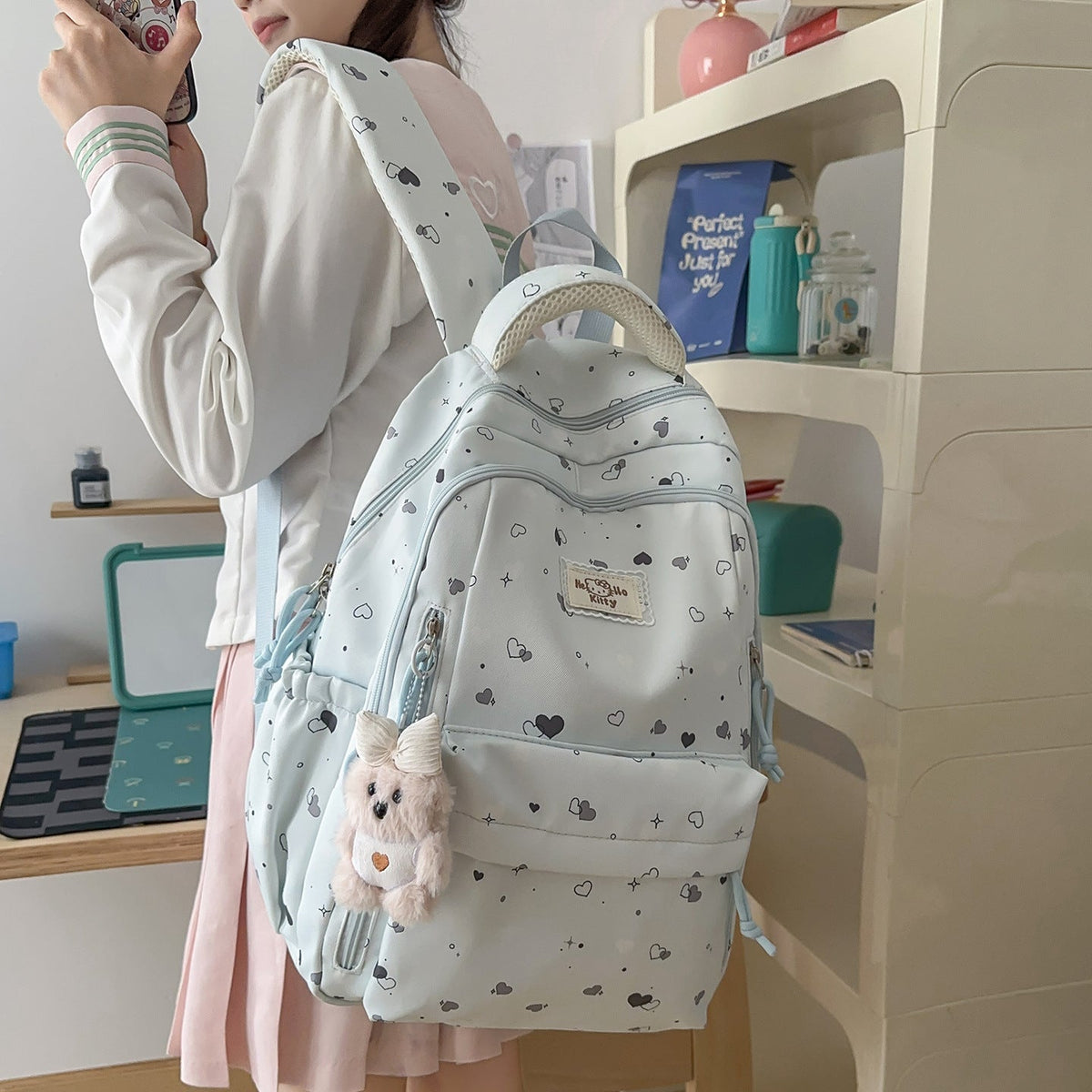Cute Heart-Patterned Backpack LoungeYard — product view 2