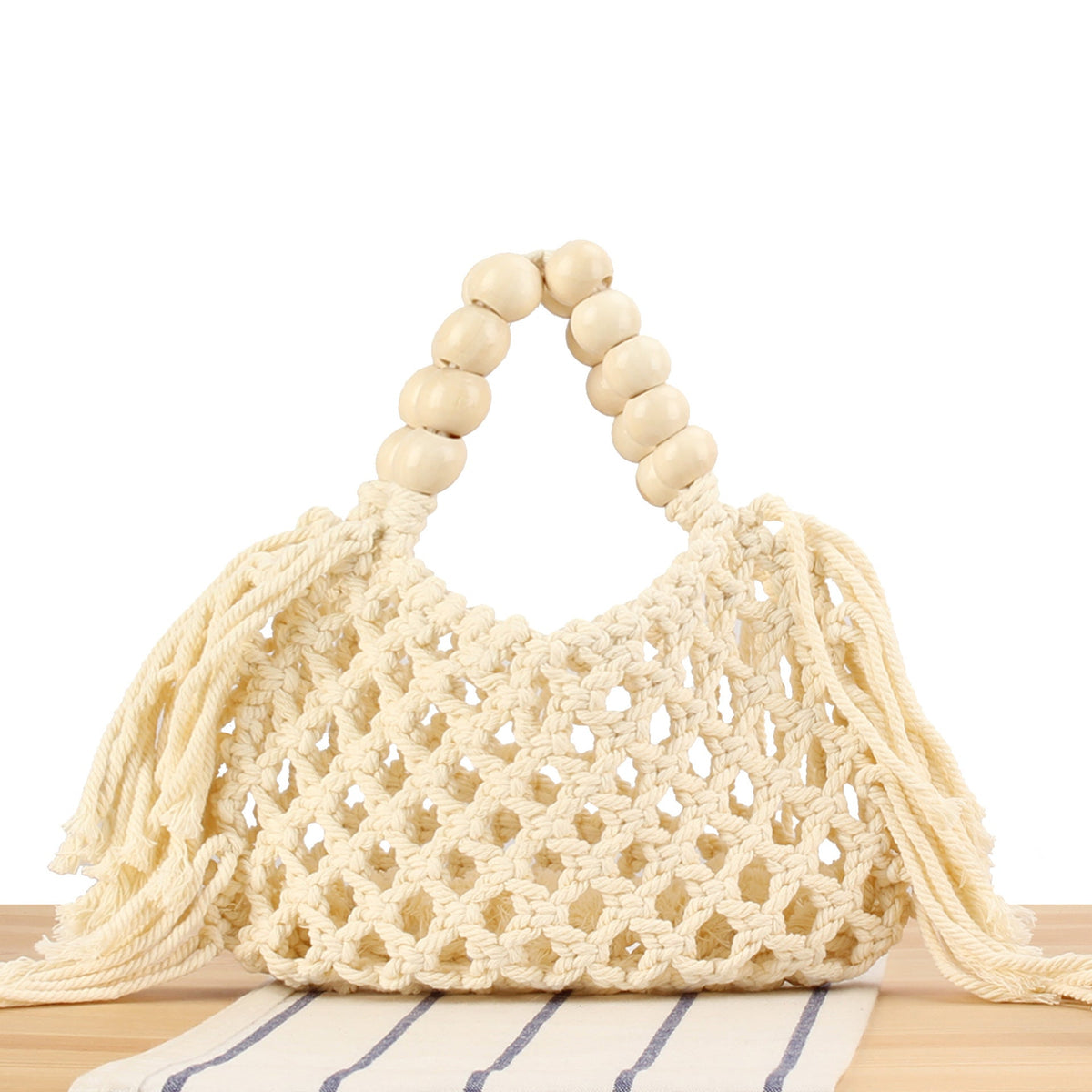 Handmade Macrame Bag with Wooden Handles LoungeYard — product view 1