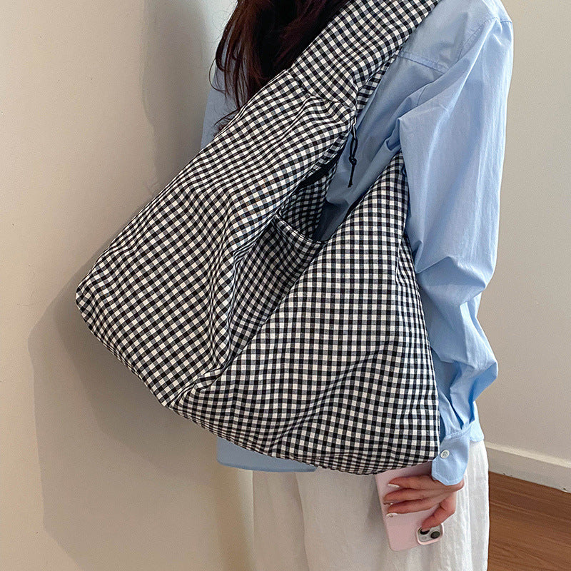 WoGingham Print Slouchy Shoulder Bag LoungeYard — product view 2