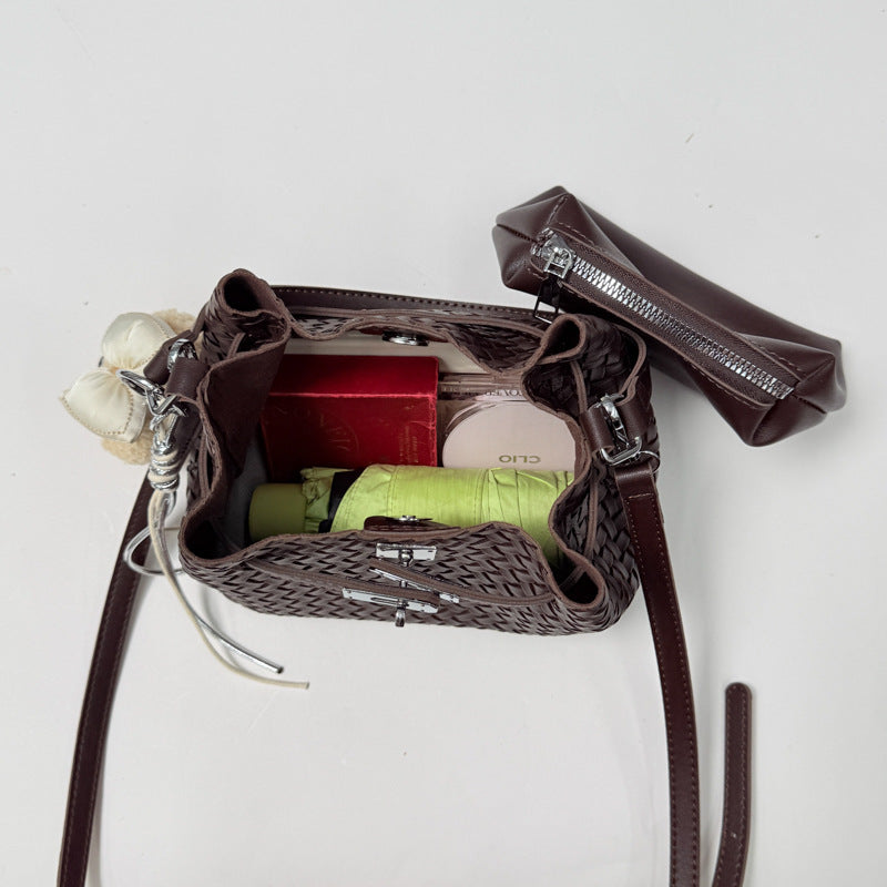 Woven Leather Bucket Tote Bag — product view 3