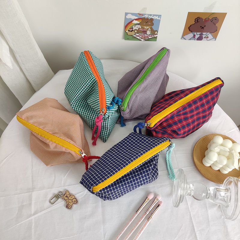 Checked Cotton Zip Pouch with Tassel Accent LoungeYard — product view 4