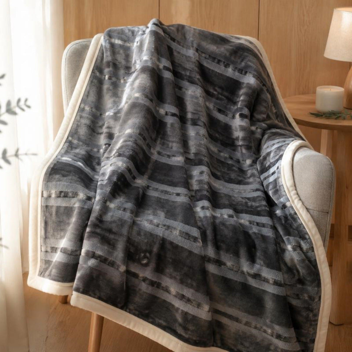 Textured Reversible Fleece Throw Blanket LoungeYard — product view 7