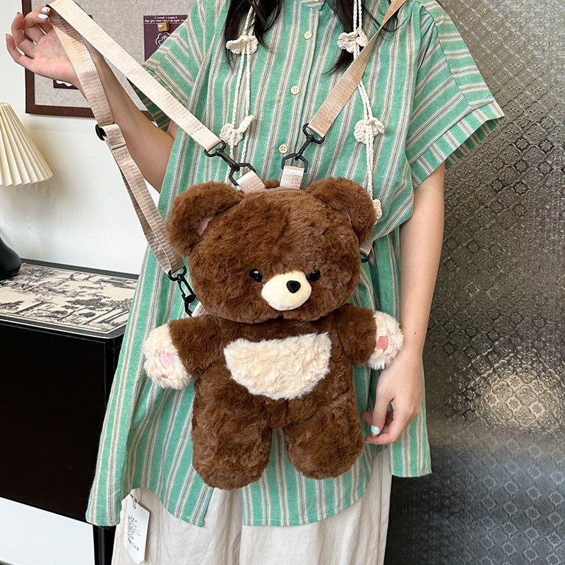 Plush backpack with cute teddy design LoungeYard — product view 3