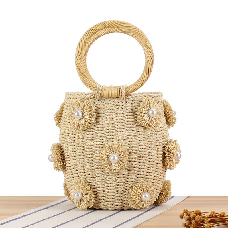 Handcrafted basket bag with bead appliqués LoungeYard — product view 1