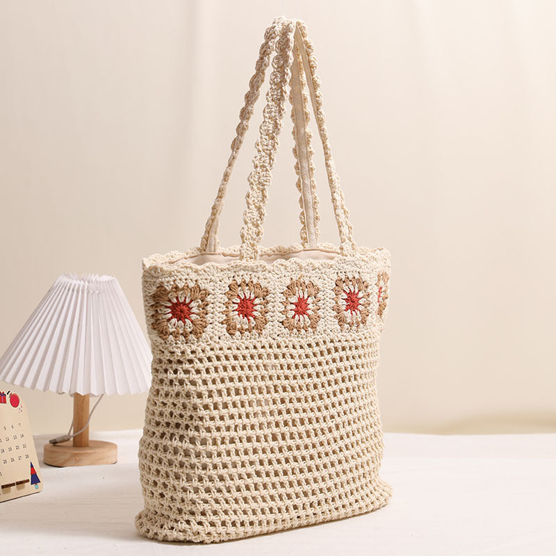 Hand-crocheted beach bag with floral accents LoungeYard — product view 3