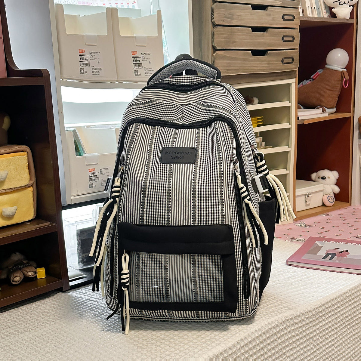 Multi-Functional Textured Backpack with Side Pockets LoungeYard — product view 7