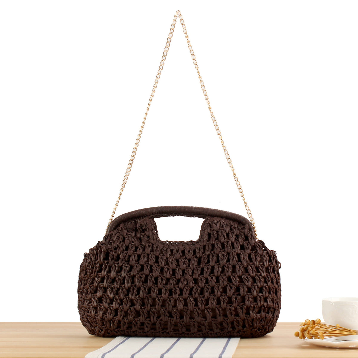 Braided handbag with elegant chain strap LoungeYard — product view 2