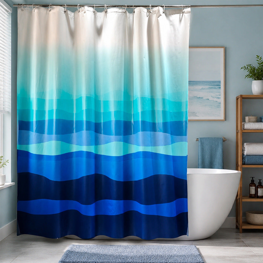 Gradient Wave Pattern Shower Curtain LoungeYard — product view 1