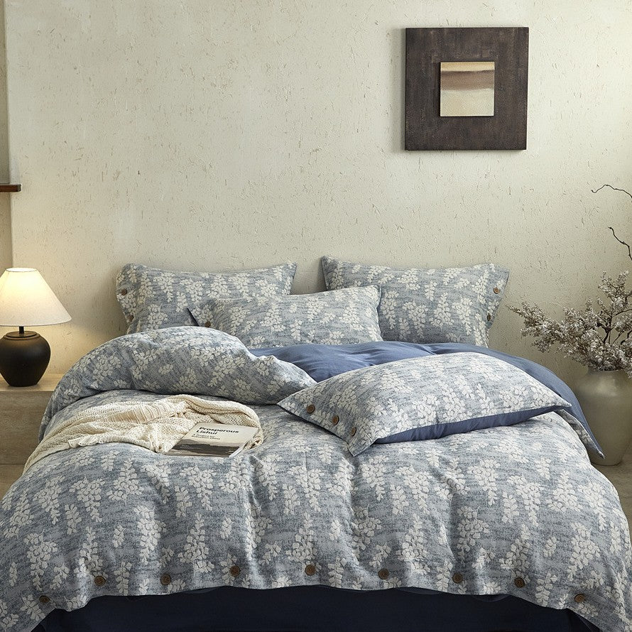 Bedding set – cotton-linen mix with fine flower relief and button placket — product view 6